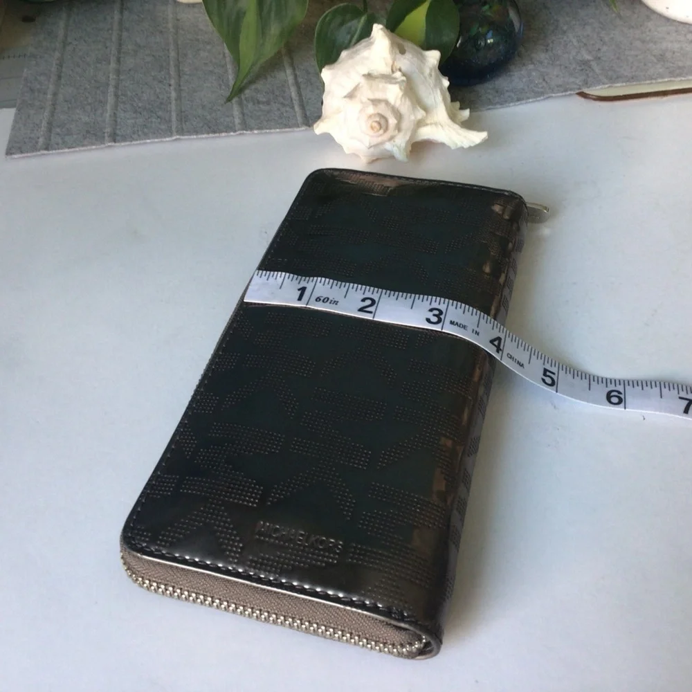 Michael Kors Signature Metallic Silver Zip Around Clutch Wallet Accordion Style